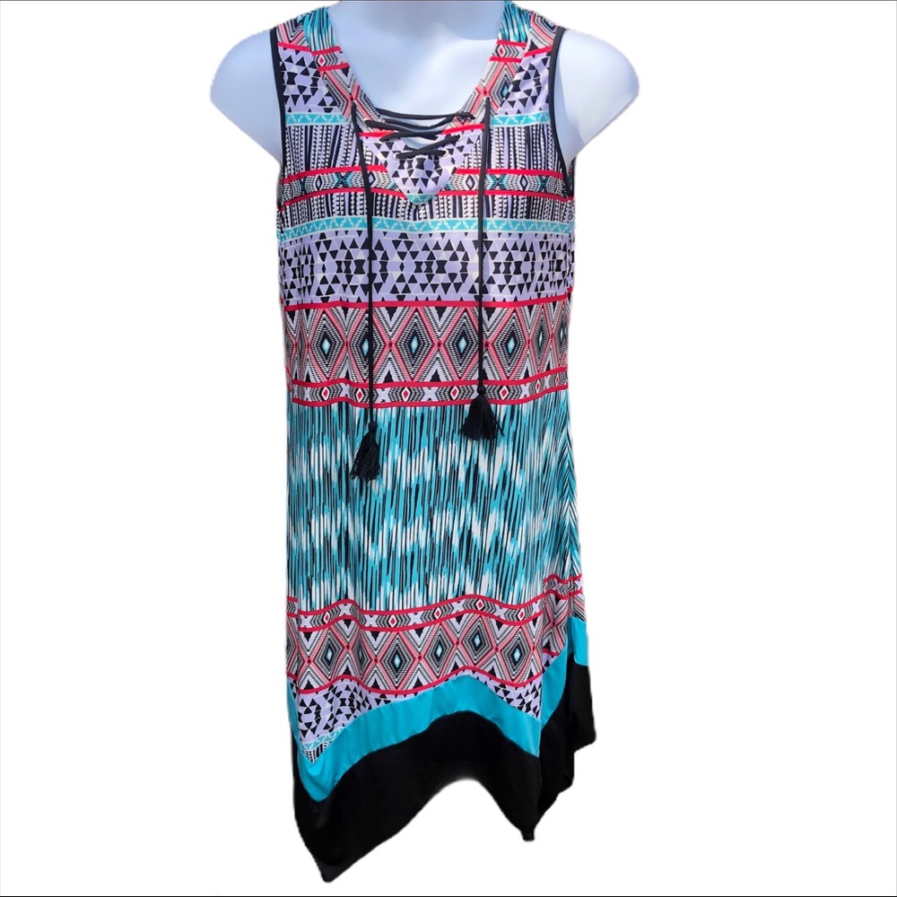 Large Sleeveless Asymmetrical Hem Midi Shift dress